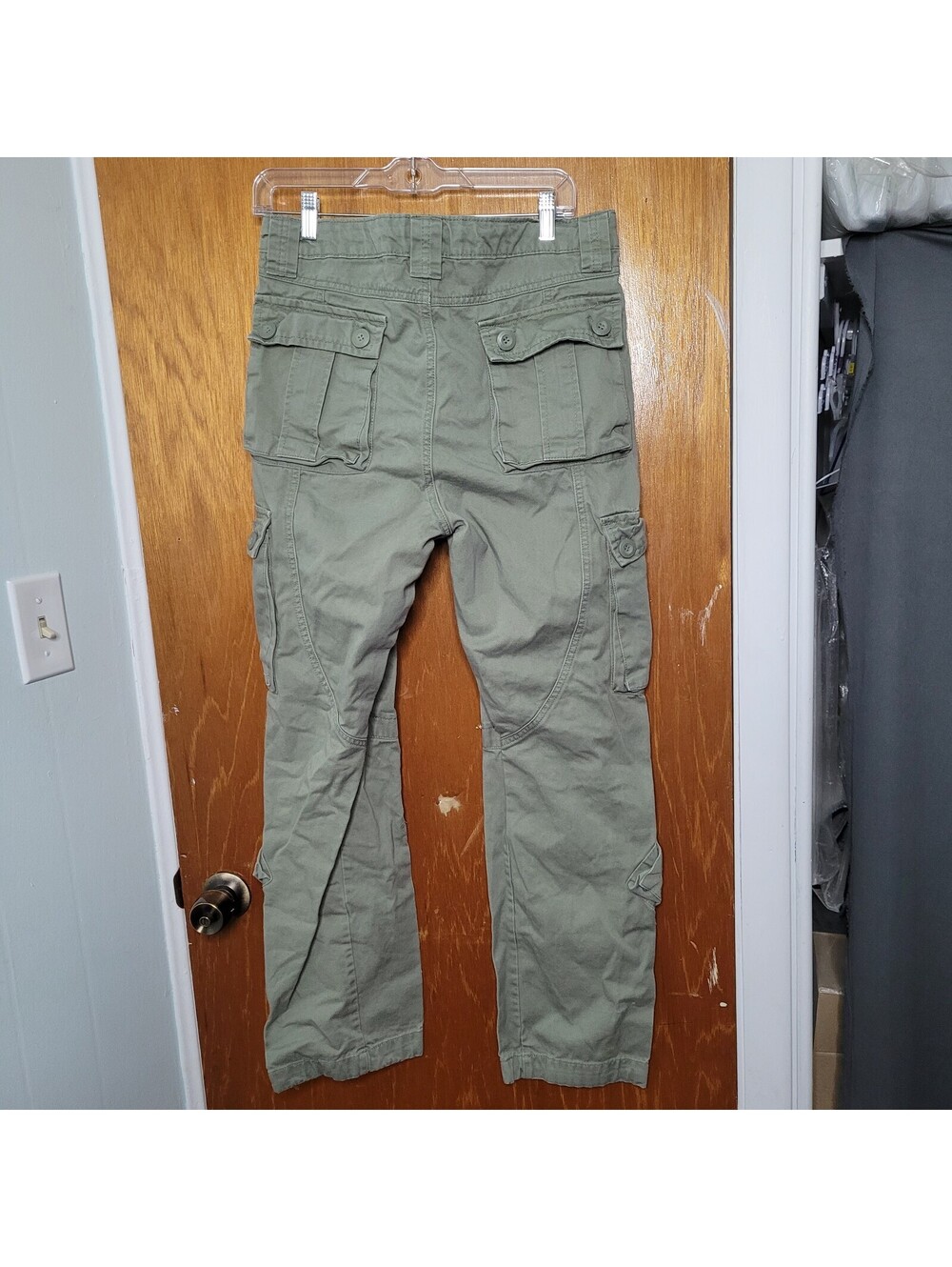 Matchstick Cargo Pants Mens 32x30 Khaki Canvas Straight Leg Pockets Utility - Picture 2 of 9